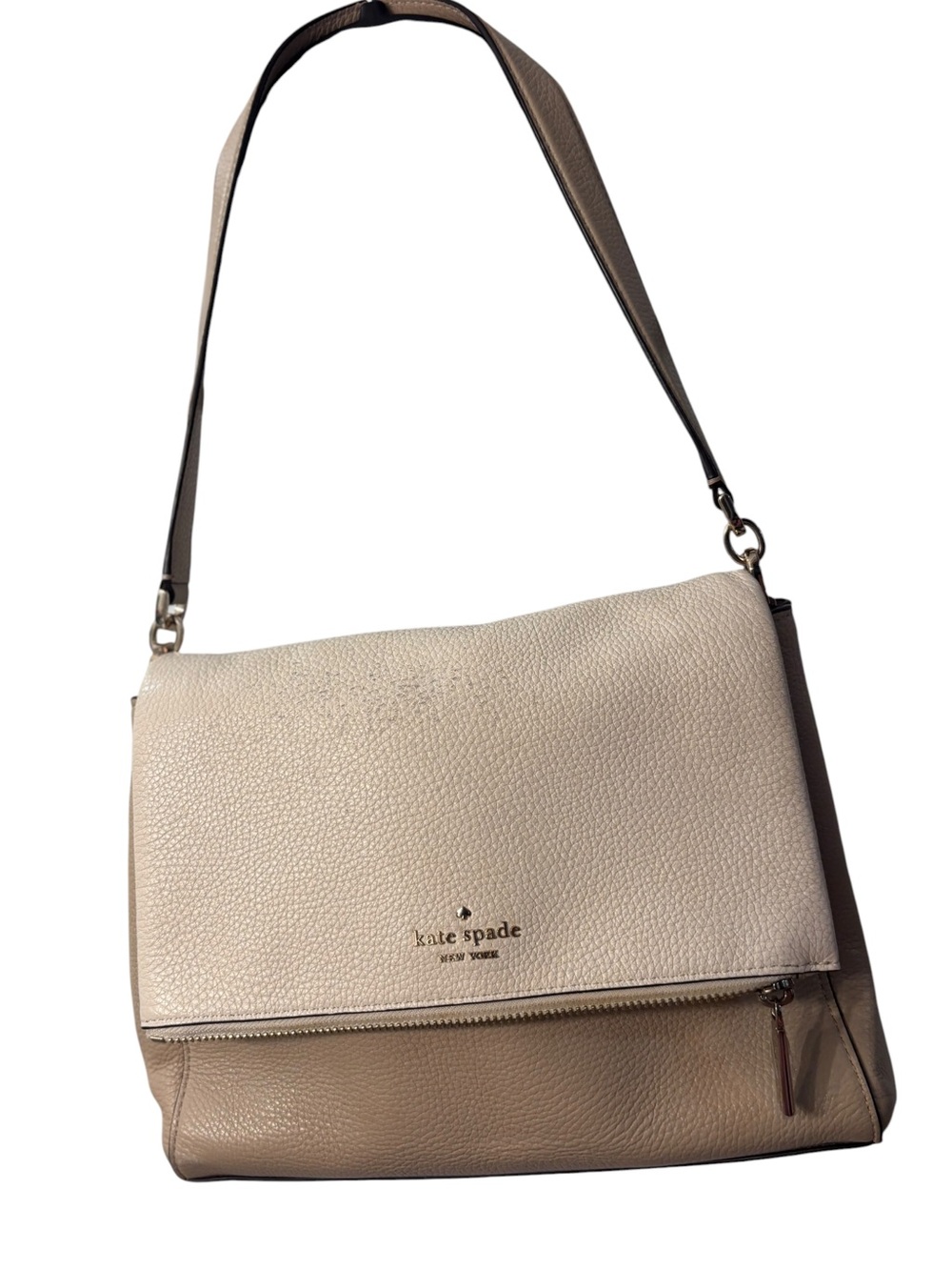 Kate Spade New York Beige Taupe Pebbled Leather Shoulder Bag Purse